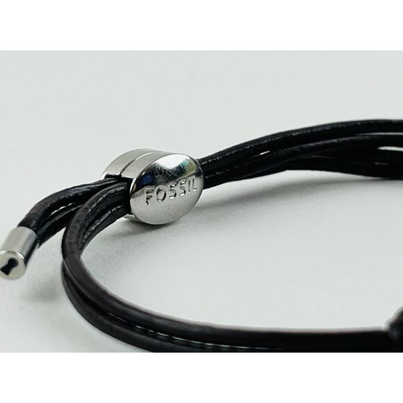 Fossil Boho Heart Silver Beads Brown Pull Cord Bracelet Adjustable Rhinestones - Picture 6 of 12